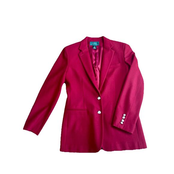 Lauren Ralph Lauren Women's L Worsted Wool Tailored Red Jacket Silver Buttons - Picture 1 of 11
